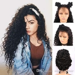 Women's African wig Front lace wig long curly hair natural black small wig synthetic wigs deep wave long hairpieces hair wigs