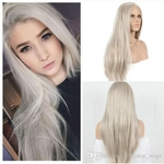 Women's Hair Platinum Blonde Front Lace Wigs Synthetic Heat Resistant Wig Long Straight Hair Free Parting 26inch Cosplay Party Cute Wig