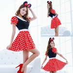 Mulheres Bonitos Cosplay Party Mickey Mouse Hoop Dots Short Sleeve Mini Dress