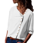 Mulheres botão da forma irregular de inclinação Collar shirt de manga comprida Tops cor sólida shirt