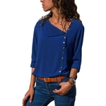 Mulheres botão da forma irregular de inclinação Collar shirt de manga comprida Tops cor sólida shirt