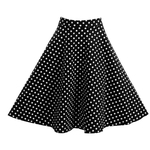 Mulheres cintura alta A linha Vintage Pintado Dot plissadas balanço saia de Midi Dress (Black-M)