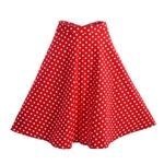 Mulheres cintura alta A linha Vintage Pintado Dot plissadas balanço saia de Midi Dress (Red-S)