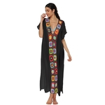 Mulheres clássico Patchwork Slit Sexy vestido longo Praia Clothing shoes and jewelry