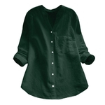 Mulheres de algodão de linho cor sólida manga comprida Tamanho Grande Casual Shirt