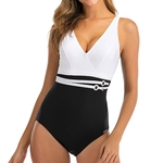 Mulheres de uma peça Swimwear Preto Branco emenda Swimsuit Bikini Plus-size Backless terno de banho