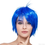 Mulheres diário reta curta cabelo sintético azul brilhante clube peruca Kanekalon resistente ao calor Partido Cosplay cabelo cheio Peruca Peruca
