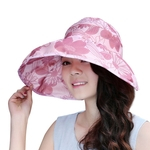 Mulheres dobrável Aba larga Impresso Praia Floppy protetor solar Sun Hat Cap oco exterior