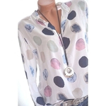 Mulheres Dots Imprimir Chiffon camisa de manga comprida moda Casual Pullover Top