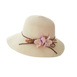 Mulheres elegantes Aba larga Straw Sun bowknot Anti-UV Cap Praia Sunhat chapéu da flor (bege)