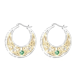 Mulheres Faux Emerald Embutidos Vintage Flower Dangle Hoop Earrings Presente De Jóias De Festa