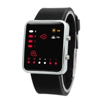 Women Mens Digital Red LED Sports Watch Binary Wristwatch Silicone BK