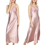 Mulheres imitado Silk Sling Vestido Pijamas Tamanho Grande Sexy Macio Lazer Nightgown