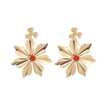 Mulheres Irregular Faux Ruby Inlay Flower Dangle Ear Stud Earrings Presente De Jóias