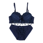 Mulheres Lace Flower Bra Sets Lingerie acolchoada Push Up Underwear Kit Blue