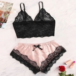 Mulheres Lady Sexy Underwea Lace Silky Lingerie r Dois terno de Sling Top + Shorts