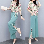 Mulheres Lady Summer Fashion Magro impressão floral Tops + calças de pernas largas Dois Outfit peça Suit
