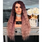 Mulheres Long Curly Synthetic Hetero ondulado completa peruca de cabelo rosa roxo Cosplay