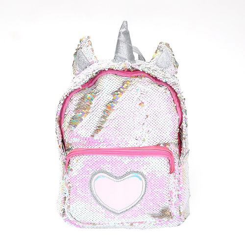Mulheres Meninas Shimmer Sequins Heart-Shaped Único milho Cavalo Viagem Backpack