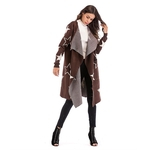Mulheres moda inverno grosso quente solto padrão de estrela camisola de malha grande lapela casaco longo