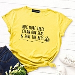 Mulheres Moda manga curta letra impressa Save The Bee T-shirt Verão Casual Bee impressos bonito camiseta Tops