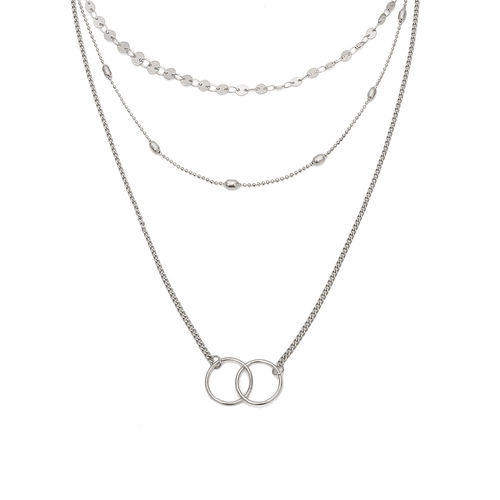 Mulheres moda Multilayer com lantejoulas Círculo Copper Necklace Beads