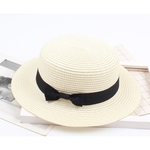 Mulheres Moda Straw Hat Retro bowknot Flat Top Hat Pára-sol Praia Chapéu do verão