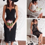 Mulheres Moda Verão Cinta De Espaguete Bodycon Floral Lace Vestido De Festa
