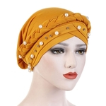 Mulheres Muçulmanas Trança Faux Pérola Chapéu Turbante Cor Sólida Chemo Cap Bandana Headwrap
