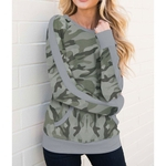 Mulheres Outono e Inverno Long Sleeve Raglan Sleeve Top Camouflage Rodada T-shirt Collar