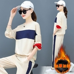 Women Autumn Winter Loose Thin Thickening Velvet Casual Sports Two-piece Suit Outfit
