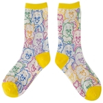 Mulheres Padrão Fino dos desenhos animados respirável meias de algodão Comprimento colorido meio da perna