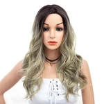 Women Long Synthetic Wig Body Wave Fashion Ombre Black Grey Hair Cheap Side Bang Wigs Chemical Headgear Dyed Partial Fiber Wig