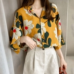 Mulheres respirável camisa de chiffon luva Médio Floral Impressão Protetor solar Shirt