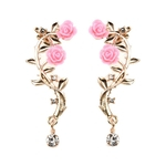 Mulheres Rhinestone Embutidos Rose Flower Ear Stud Cuff Clip On Earrings Jewelry Gift