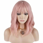 Mulheres Rosa longa peruca sintética Cabelo ondulado resistente ao calor peruca