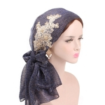 Mulheres senhoras Glitter bordado floral Turban frisada Envoltório principal Longa Scarf Hat