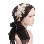Mulheres senhoras Glitter bordado floral Turban frisada Envoltório principais Longa Scarf Hat