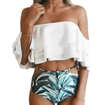 Mulheres Sexy Bikini Swimsuit Set bonito Ruffle Off Shoulder Bra + Triangle Shorts Swimwear Beach Wear