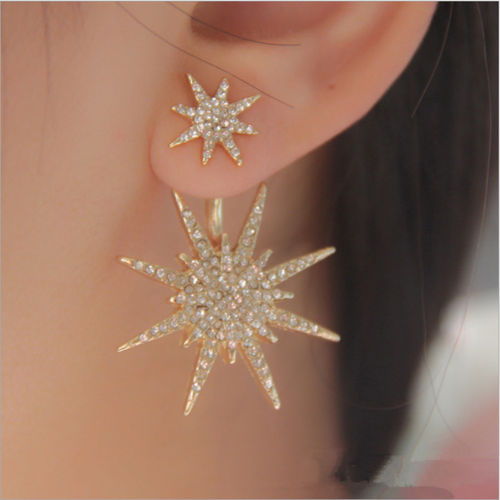 Mulheres Snowflake forma delicada Dangle Gold Star Ear Stud Brinco 1PC Jóias