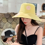 Mulheres Sun Proteção Hat Bordado frente e verso girassol Aba larga Outdoor Praia Fisherman Hat