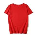 Mulheres Verão Cotton T-shirt da cor de manga curta sólida Casual Tops gola redonda