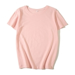Mulheres Verão Cotton T-shirt da cor de manga curta sólida Casual Tops gola redonda