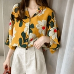 Mulheres Verão Fina Impressão Floral Médio luva protetor solar camisa de chiffon