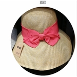 Mulheres Verão Simples bowknot Grande Brim protetor solar ao ar livre chapéu de palha Gostar