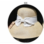 Mulheres Verão Simples bowknot Grande Brim protetor solar ao ar livre chapéu de palha