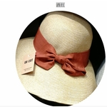 Mulheres Verão Simples bowknot Grande Brim protetor solar ao ar livre chapéu de palha