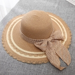 Mulheres Verão simples cor sólida bowknot protetor solar ao ar livre chapéu de palha