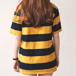 Mulheres Verão solto All-jogo Stripe manga curta em torno do pescoço T-shirt
