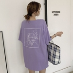 Mulheres Verão solto Impresso lazer simples de manga curta Tops T-shirt
